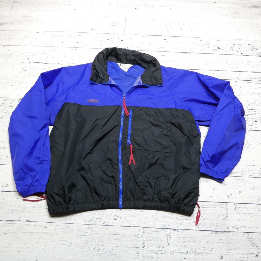 Vintage Columbia Jacket‎ Mens L Blue Black Full Zip Windbreaker Outdoors 90s USA